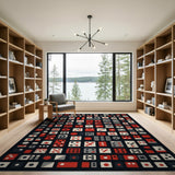 Red Black Geometric Patchwork Area Rug