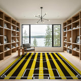 Yellow Black Striped Soccer Field Area Rug