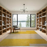 Yellow and Beige Geometric Block Shag Rug