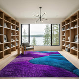 Purple Teal Plush Shag Abstract Rug