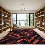 Bold Geometric Maroon Orange Area Rug