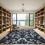 Elegant Navy Blue Acanthus Leaf Area Rug