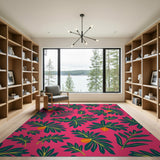 Vibrant Pink Monstera Leaf Orange Fruit Rug