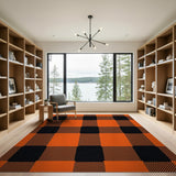 Orange Black Buffalo Plaid Rustic Farmhouse Area Rug