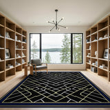 Navy Geometric Lattice Area Rug with Gold Accents
