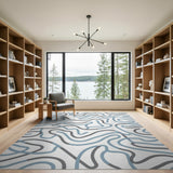 Blue and Teal Teal Blue Wavy Abstract Area Rug