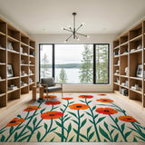 Orange Vibrant Orange Poppy Floral Area Rug