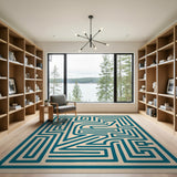 Teal Labyrinth Maze Area Rug