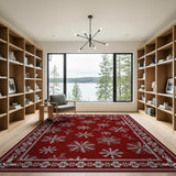 Red Snowflake Area Rug with Ornate Floral Border