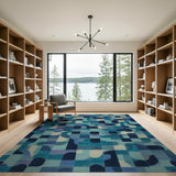 Abstract Teal Blue Geometric Abstract Area Rug