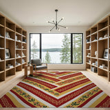 Red Gold Green Diagonal Chain Tribal Rug