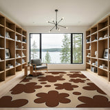 Brown Daisy Blooms on Tan Area Rug