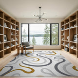 Gold Silver Abstract Wave Area Rug