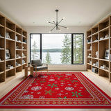 Festive Red Holly Snowflake Area Rug