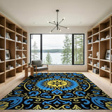 Radiant Blue Gold Starburst Persian Area Rug
