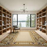 Beige Field Southwestern Rug with Tan Geometric Border