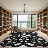ODIKA Modern 3D Geometric Washable Area Rug - Black & White Hexagon Pattern