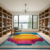 Geometric Sunset Sun Multi-Color Area Rug
