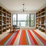 Vibrant Scalloped Multi-Color Stripe Area Rug