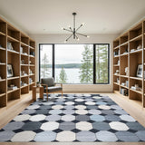 Blue Grey Octagon Geometric Area Rug