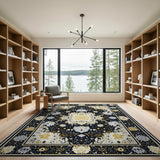 Ornate Black Ivory Mandala Persian Rug