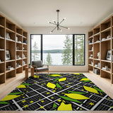 Zesty Lemon Starburst Black Grid Area Rug