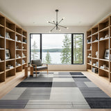 Geometric Block Black White Area Rug
