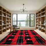 Bold Red Black Star Grid Area Rug