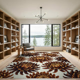 Orange Chrysanthemum Floral Area Rug