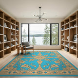 Turquoise Gold Ornate Floral Persian Rug