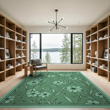 Teal Green Daisy Floral Area Rug