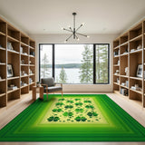 Floral Vintage Lucky Shamrock Green Area Rug