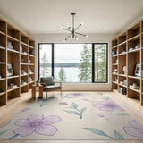 Purple Floral Vintage Area Rug on Beige