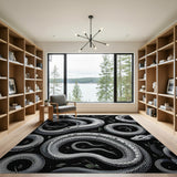 Coiled White Snakes Black White Area Rug
