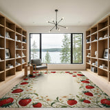 ODIKA Vintage Strawberry Floral Washable Low Pile Area Rug - Non-Slip & Pet Friendly