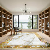 Geometric Modern Gold Greek Key Marble Area Rug