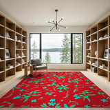 Vibrant Red Clover Leaf Pattern Area Rug