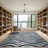Wavy Zebra Stripe Black White Abstract Area Area Rug