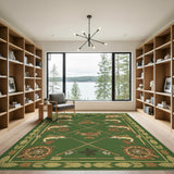 Green Rustic Trout Fishing Area Rug
