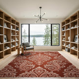 Red Ornate Damask Area Rug