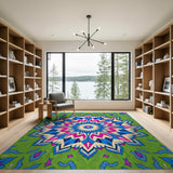 Vibrant Green Mandala Boho Area Rug