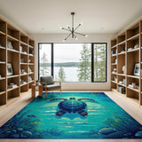 Majestic Sea Turtle Teal Area Rug