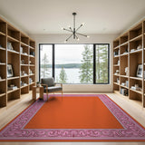 Vibrant Orange Area Rug with Pink Ornate Border