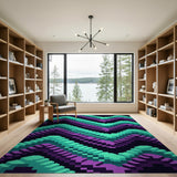 Teal Purple Pixel Wave Geometric Area Rug
