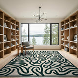 Black White Abstract Maze Swirl Area Rug
