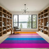 Geometric Modern Horizontal Stripe Vibrant Multi-Color Horizontal Stripe Area Rug