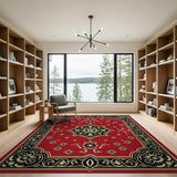 Red Traditional Persian Area Rug with Mandala Motif