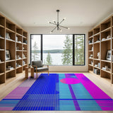 Modern Geometric Grid Rug with Pink Orb