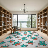 Playful Teal Cartoon Cats Area Rug