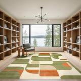 Green Modern Green Geometric Area Rug